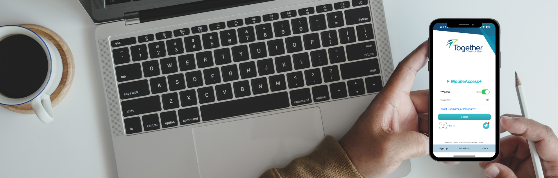 hands holding mobile phone with Together Credit Union Mobile App